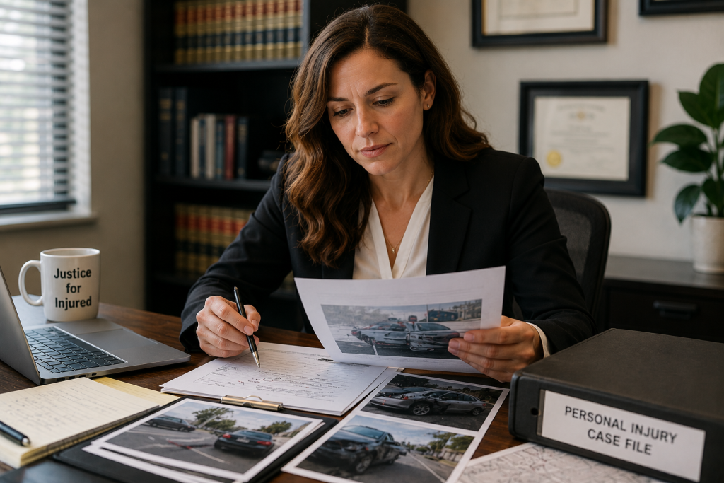 Attorney reviewing evidence related to fault in a personal injury claim