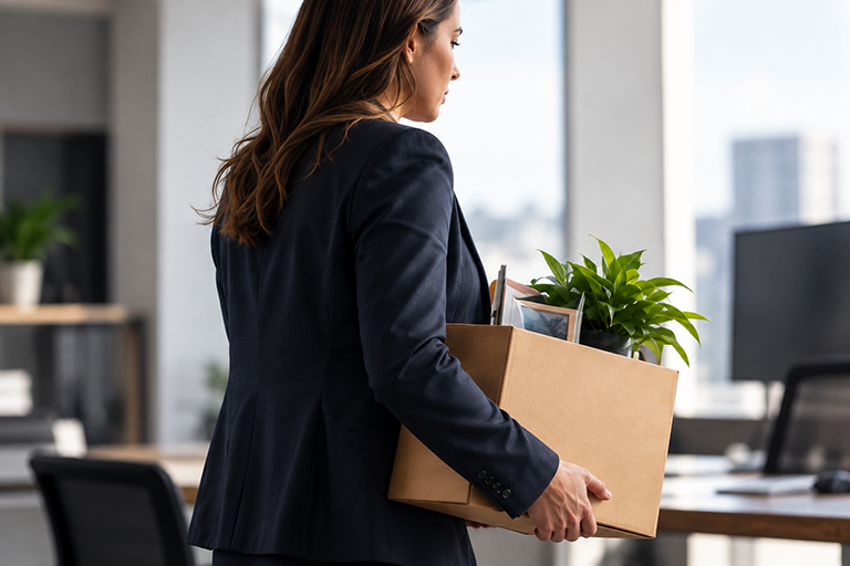 hl-employment-law-768 A man sits holding his forehead while being counseled by a woman behind a desk